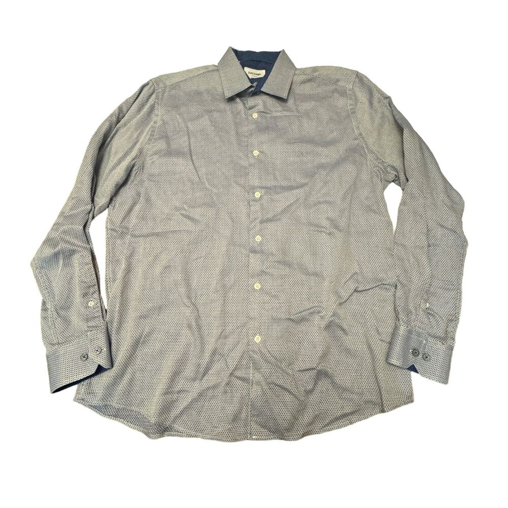 Duchamp Shirt Mens 42 16.5L Geometric Diamond Blue Button Front L/S Tailored Fit